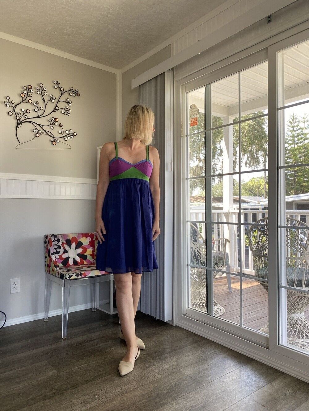 Tara Jarmon Blue Spaghetti Strap Cotton Knee Length Dress Women's Size 11